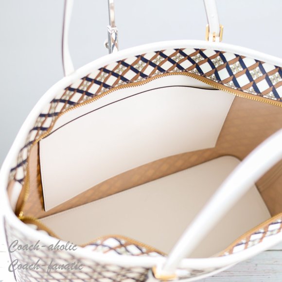 NWT Tory Burch Geo Logo Top Zip Allover Large Tote in Ivory Neutral - Picture 7 of 12